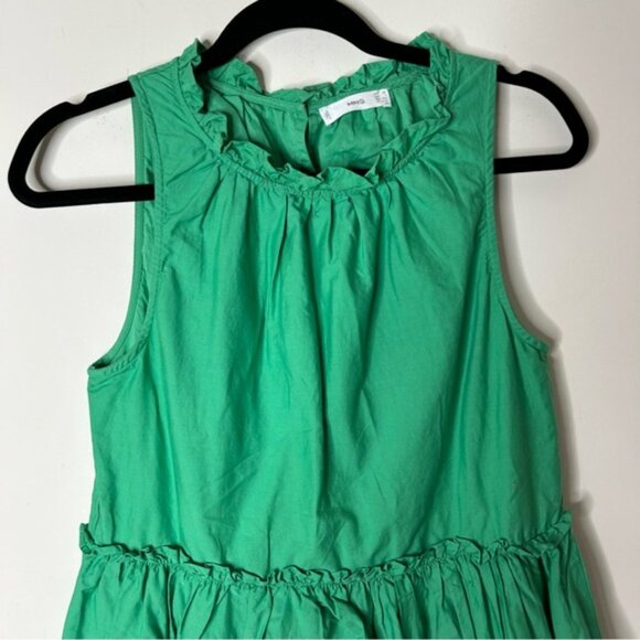 Mango Babydoll Mini Dress Gathered Ruffle Detail Cotton Green Size XS - Picture 6 of 16